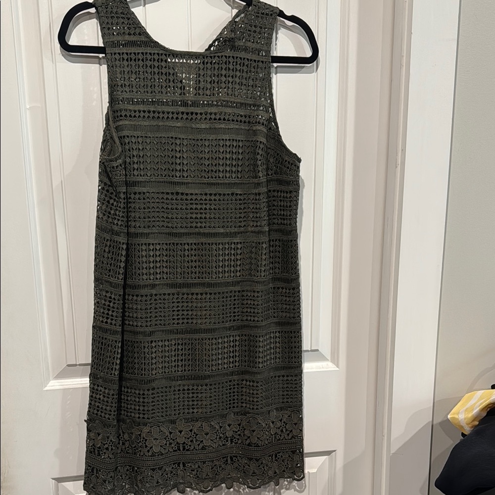 Women's Olive Green Crochet Shift Dress